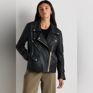 NWOT. Quince Women 100% Leather Oversized Biker Jacket Black Medium
